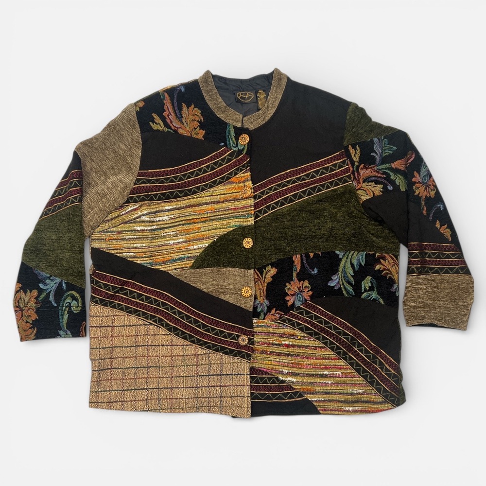 Julia Kim | Vintage Art to Wear Blazer Jacket Tapestry Patchwork Boho Women's 3X - Picture 6 of 8